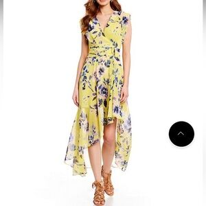 NWT ELIZA J Floral Maxi Dress Sleeveless High Low Chiffon V-Neck Yellow Size 4